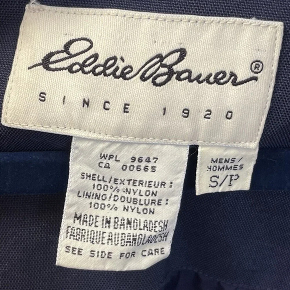 Eddie Bauer Mens S Jacket Red Canvas Coat‎ Navy Lined Full Zipper & Snap Closure - Picture 6 of 12